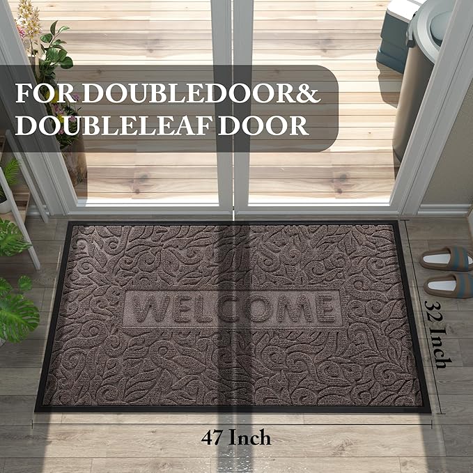 Yimobra Door Mat Indoor Outdoor Entrance, Non Slip Welcome Front Doormats, Heavy Duty Rubber Backing, Stain and Fade Resistant, Low Profile, Easy Clean Patio Garage Floor Mats, 47 x 32, Brown