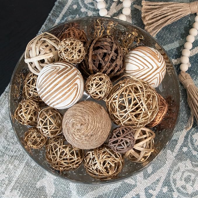 ANDALUCA Decorative Balls & Orbs Gold Natural Bag Bowl Filler Home Decor (Gold)