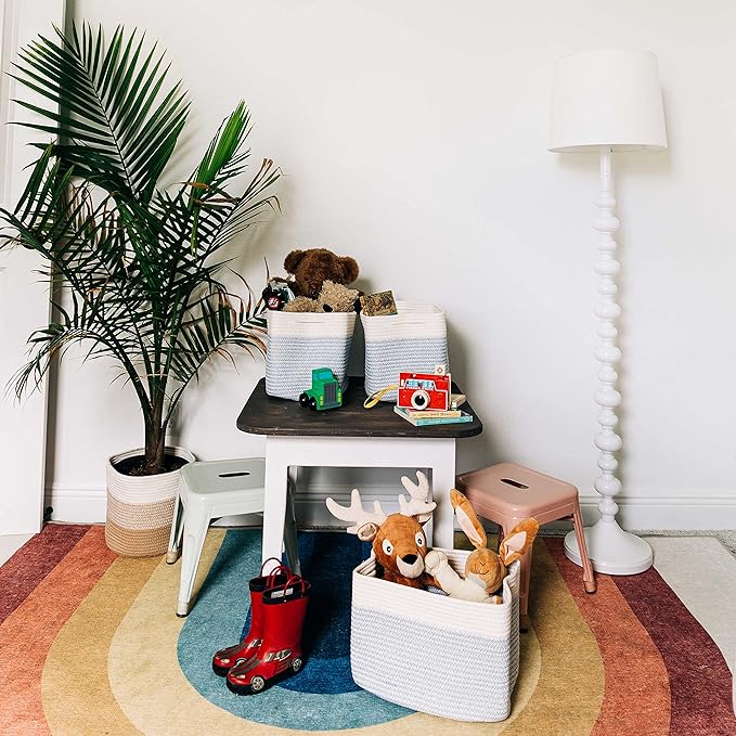 OrganiHaus Set of 3 Blue Woven Baskets for Storage, Cotton Rope Basket for Decor, Shoe Basket Organizers & Storage, Decorative Storage Baskets & Bins, Cute Storage Basket for Toys & Cloths