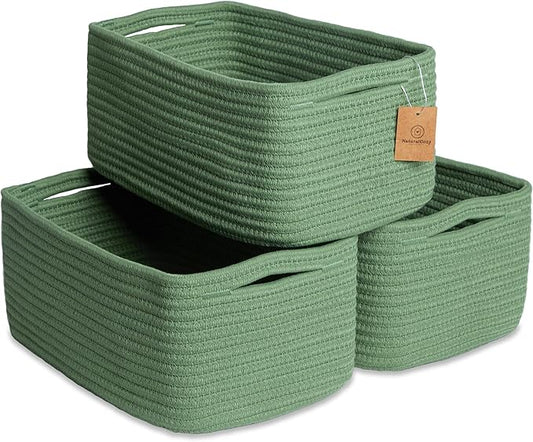 NaturalCozy 13.5”x8.5”x5.5” Rectangle Storage Baskets for Shelves 3 Pack | Cotton Rope Woven Small Baskets for Organizing | Small Storage Bins for Nursery, Bathroom, Closet, Shelf, Decorative