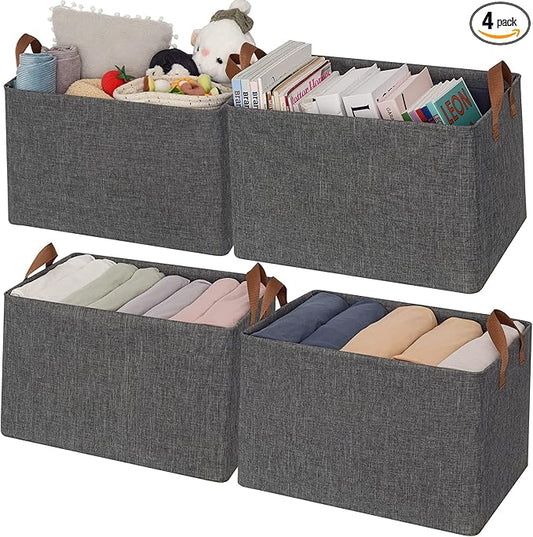 GRANNY SAYS Closet Storage Baskets, Collapsible Fabric Storage Bins with Metal Frame, Clothes Organizer Bins, Extra Large Baskets for Shelves, Dark Gray, 4-Pack