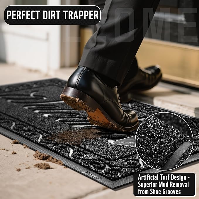 Yimobra Welcome Mat, Heavy Duty Durable Door Mats for Home Entrance Outdoor Indoor, Front Doormat for Outside Patio Floor Entry Porch Garage Office, Waterproof, Low Profile, 29.5 x 17, Black