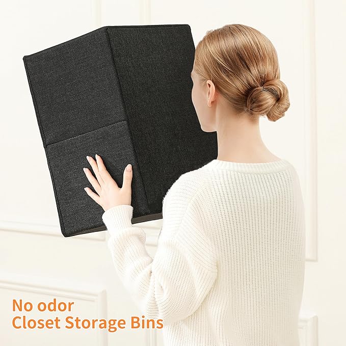 linen closet organizers and storage, 3 Pack Large Storage Baskets, Washable, Clothing Storage Bins with Handle, Closet Organizer for Storage Sweater,Sheets (Black, 18½"x13½"x8½")