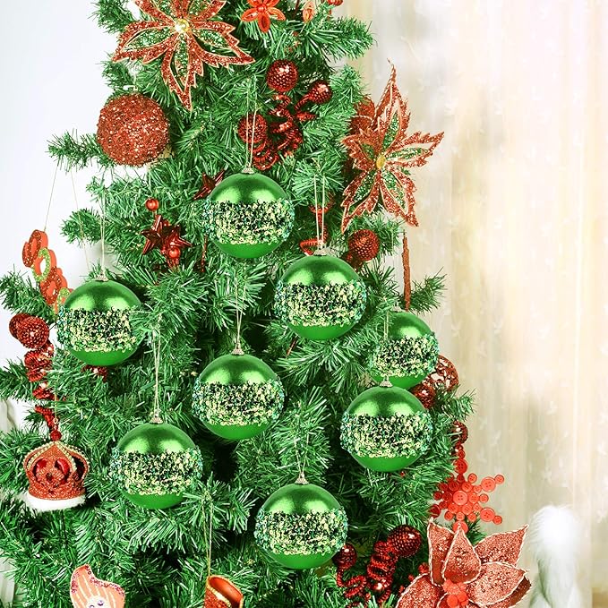 4" Christmas Ball Ornaments, 4pc Set Green Shatterproof Christmas Decorations Tree Balls for Xmas Trees Wedding Party Holiday Decorations