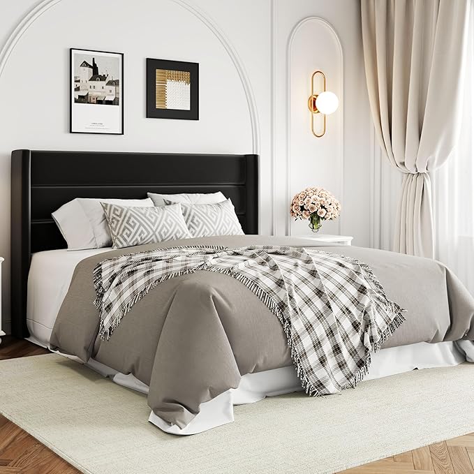 Allewie Queen Size Velvet Lift Up Storage Bed, Modern Wingback Headboard, Hydraulic Support, No Box Spring Needed, Black