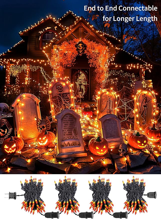 2 Pack Orange Halloween Mini Lights, 13 Feet 50 Count Totally 100 Count Incandescent Bulb Mini String Lights, Connectable Halloween Light for Haunted House Ghost Party Holiday Window Indoor Decoration