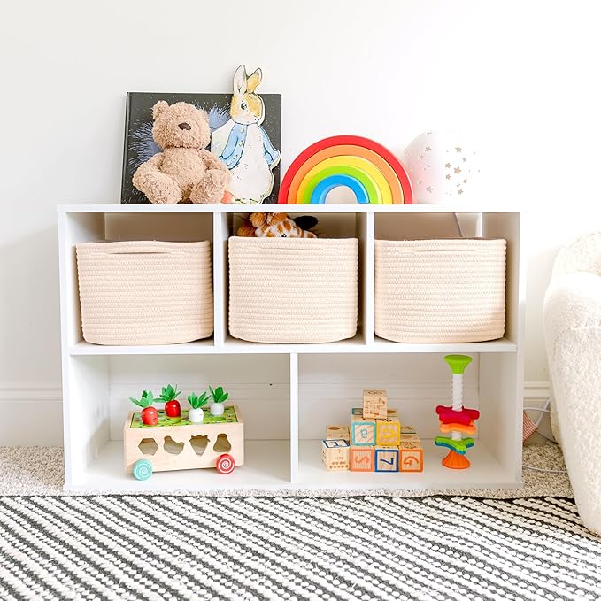 NaturalCozy Storage Cubes 9”x9”x7”Cotton Rope Woven Baskets for Organizing 3-Pack | 9 Inch Cube Storage Bin | Small Basket for Shelf Nursery, Pantry, Decorative Plant, Bathroom Closet, Toy Gift