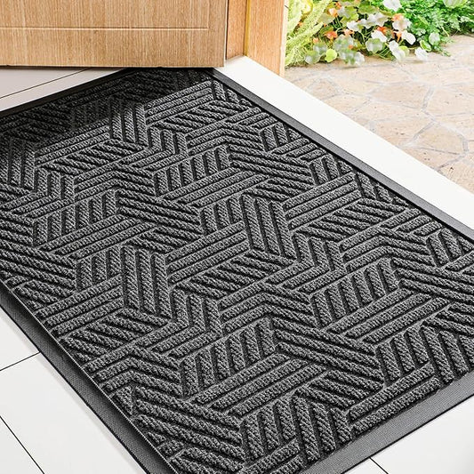 Mibao Front Door Mat Outside Entrance, Durable Outdoor Indoor Mat, Low Profile Heavy Duty Doormat, Non-Slip, Traps Dirt and Moisture, Easy Clean Patio Porch Entryway Mat, 17" x 29.5", Grey
