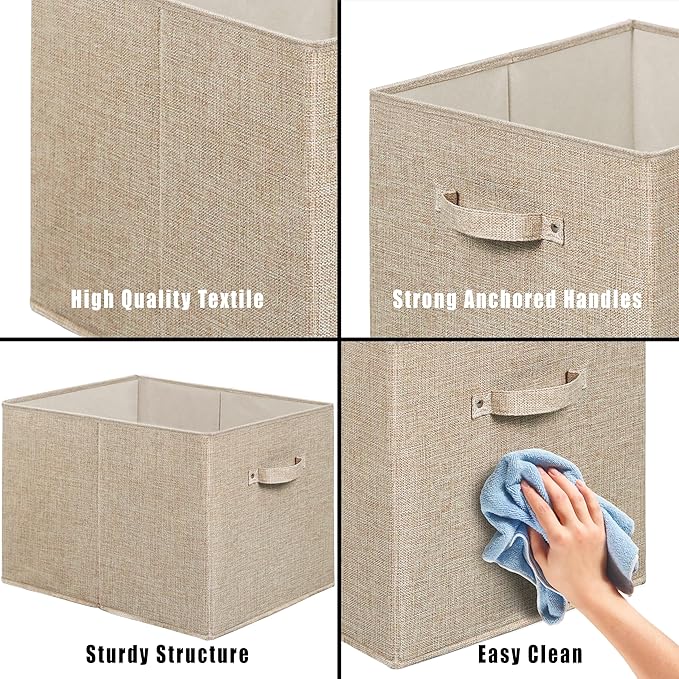 SIMPLE HOUSEWARE 15 x 13 Inch Collapsible Fabric Storage Bin with Handles, 2 Pack, Beige