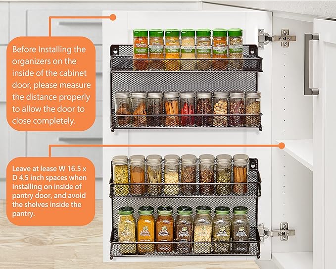 CAXXA 2 PK 2 Tier Mesh Kitchen Counter-top or Wall Mount Spice Rack Jars Storage Organizer, Bronze