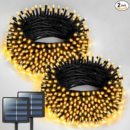 JMEXSUSS 2 Pack Solar String Lights Outdoor Waterproof - Total 400 LED 151FT Solar Christmas Lights Outdoor, 8 Modes Warm White String Light for Outside Patio Yard Tree Garden Christmas Decorations