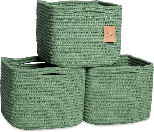 NaturalCozy Storage Cubes 9”x9”x7”Cotton Rope Woven Baskets for Organizing 3-Pack | 9 Inch Cube Storage Bin | Small Basket for Shelf Nursery, Pantry, Decorative Plant, Bathroom Closet, Toy Gift