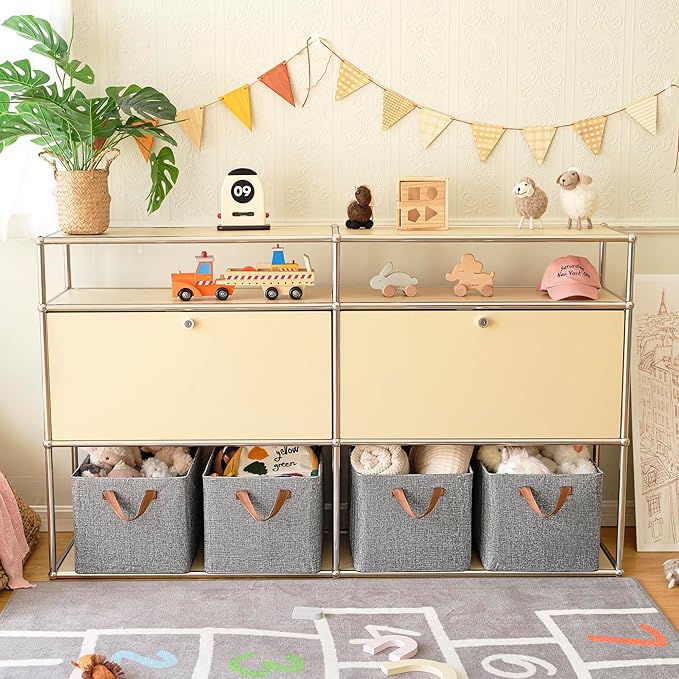 GRANNY SAYS Closet Storage Baskets, Collapsible Fabric Storage Bins with Metal Frame, Clothes Organizer Bins, Extra Large Baskets for Shelves, Gray, 4-Pack