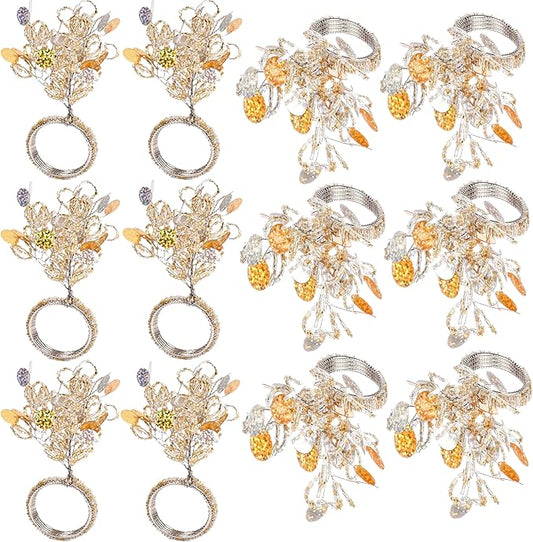 Glass Beaded Napkin Rings - 12-Pack Handmade Spring Floral Napkin Holder for Table Setting Weddings,Holiday Dinner,Birthday,Thanksgiving,Christmas,Farmhouse Décor (Multicolor) - ALPHA Living HOME