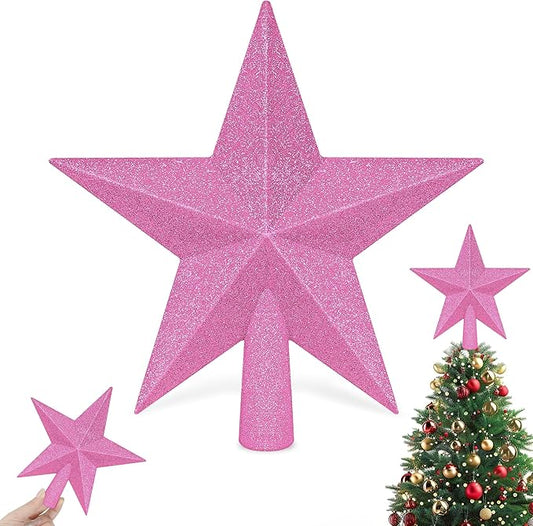 Christmas Tree Decoration, 8" Pink Christmas Tree Topper Star Accessories, Xmas Glitter 3D Bethlehem Tree Ornament, Waterproof Holiday Christmas Tree Topper Star Decorations for Home Indoor Outdoor