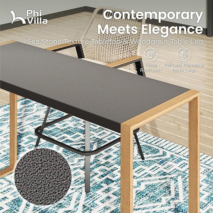 PHI VILLA 3 Piece Outdoor Bar Set, High Top Patio Bistro Table and Bar Chairs with Blue Textilene Fabric & Rustproof Metal Frame for Backyard, Balcony, Garden & Poolside