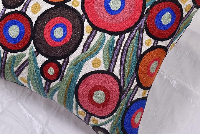 Floral Poppy Pillow Cover White Red Floral Outdoor Pillowcase Suzani Accent Chair Cushion Flower Accent Couch Pillowsham Boho Florals Chair Hand Embroidered 18x18 Inch