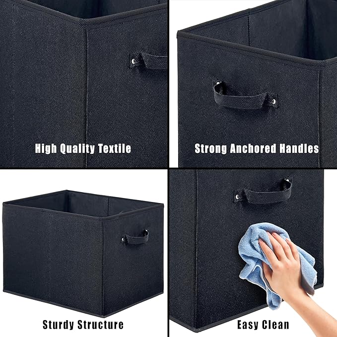 SIMPLE HOUSEWARE 15 x 13 Inch Collapsible Fabric Storage Bin with Handles, 2 Pack, Black