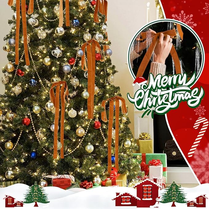 Draupnir 10 Pcs Velvet Christmas Bow 23.62x15.75 inch Velvet Bows for Christmas Tree Topper Staircase Wreath Large Bow for Christmas Indoor Outdoor Decoration(Dark Coffee)