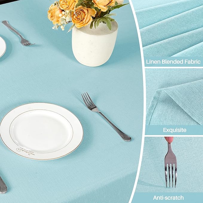 IVAPUPU Textured Linen Table Cloth for Rectangle Tables - Light Blue Tablecloths Rectangular Waterproof Wrinkle Free Wipeable Dining Table Cover for Spring Wedding Birthday Kitchen Decor, 52 x 70 Inch