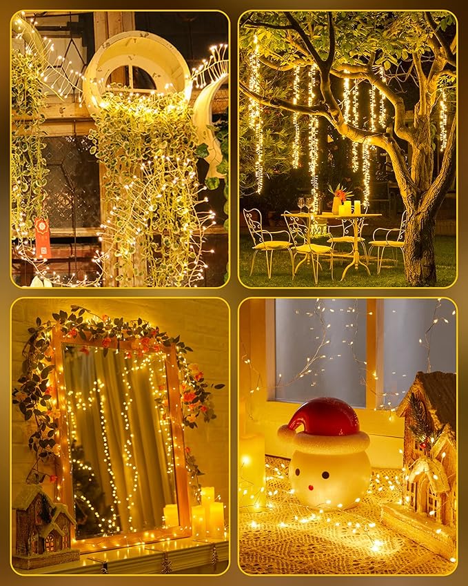 2 Pack Fairy Lights Battery Operated, Twinkle String Lights Waterproof Silver Wire 5 Feet 60 Led Firecracker Starry Lights for DIY Wreath Wedding Party Bedroom Mason Jar Holiday Christmas, Warm White