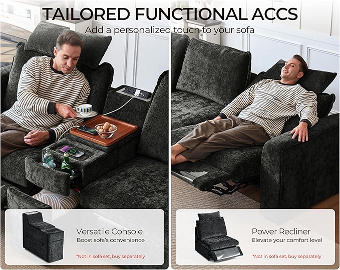 Oversized Modular Sofa Comfy Cloud Couch with Storage, Extra Deep Plush Sectional Sofa Set for Living Room, Covers Washable, Chenille, Olar (Black, 4-Seater with Ottoman, l-Shaped)