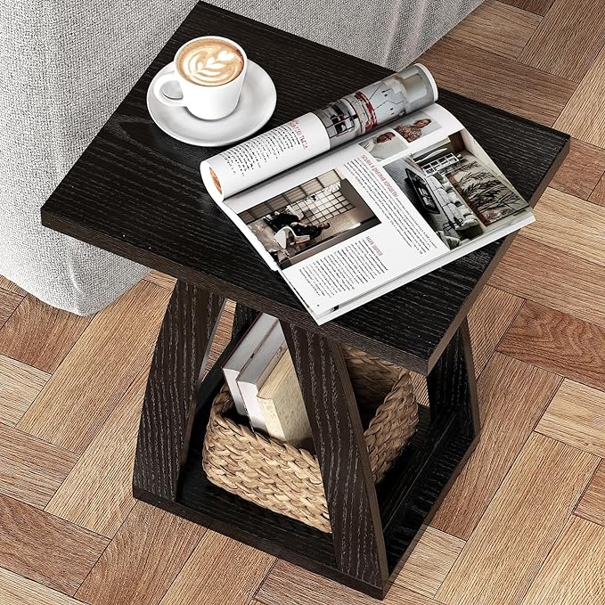 End Tables Living Room, Side Table Beside Sofa, Nightstand for Bedroom, Couch Side Table with Shelf, Modern End Table for Living Room, Black End Table