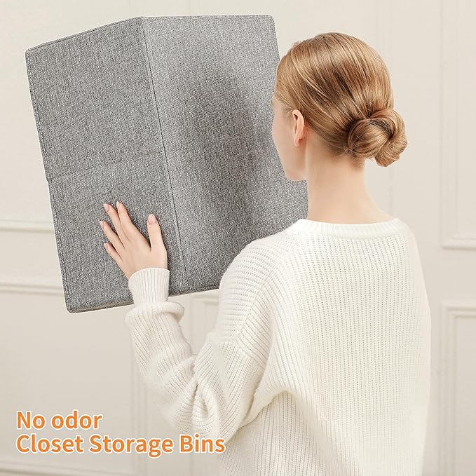 Linen Folding Storage Bins, 3 Pack Large Storage Baskets, Washable, Clothing Storage Bins with Handle, Closet Organizer for Storage Sweater,Sheets(dark grey, 18½"x11" x8½")