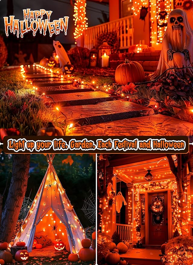 2 Pack Orange Halloween Mini Lights, 13 Feet 50 Count Totally 100 Count Incandescent Bulb Mini String Lights, Connectable Halloween Light for Haunted House Ghost Party Holiday Window Indoor Decoration