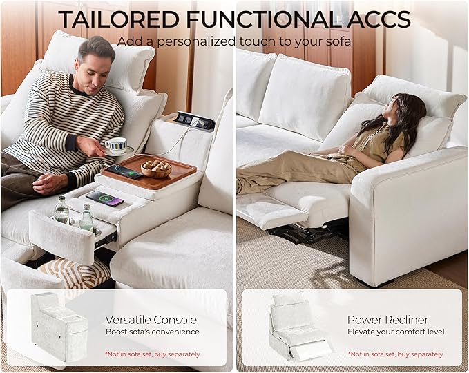 Oversized Modular Sofa Comfy Cloud Couch with Storage, Extra Deep Plush Sectional Sofa Set for Living Room, Covers Washable, Chenille, Olar (White, 6-Seater with 3 Ottomans, Sleeper)