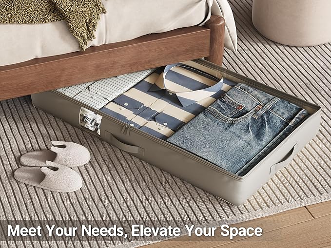 Under Bed Storage Containers with Window, Closet Organizers and Storage Bags, Foldable Underbed Storage Bags for Blankets, Clothing, Comforter, Linen Sheets, Wrapping Paper, 2 Pack, Grey
