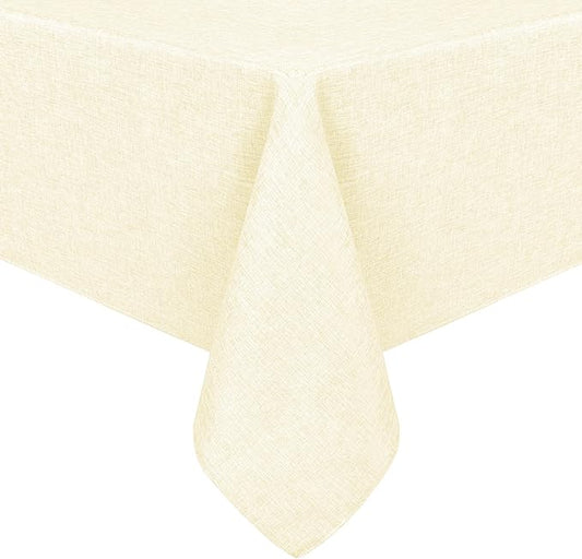 Hiasan Faux Linen Rectangle Tablecloth - Wrinkle and Stain Resistant Washable Table Cloth for Kitchen Dining Room Holiday Table Cover for Dinner, Champagne, 60 x 140 Inch