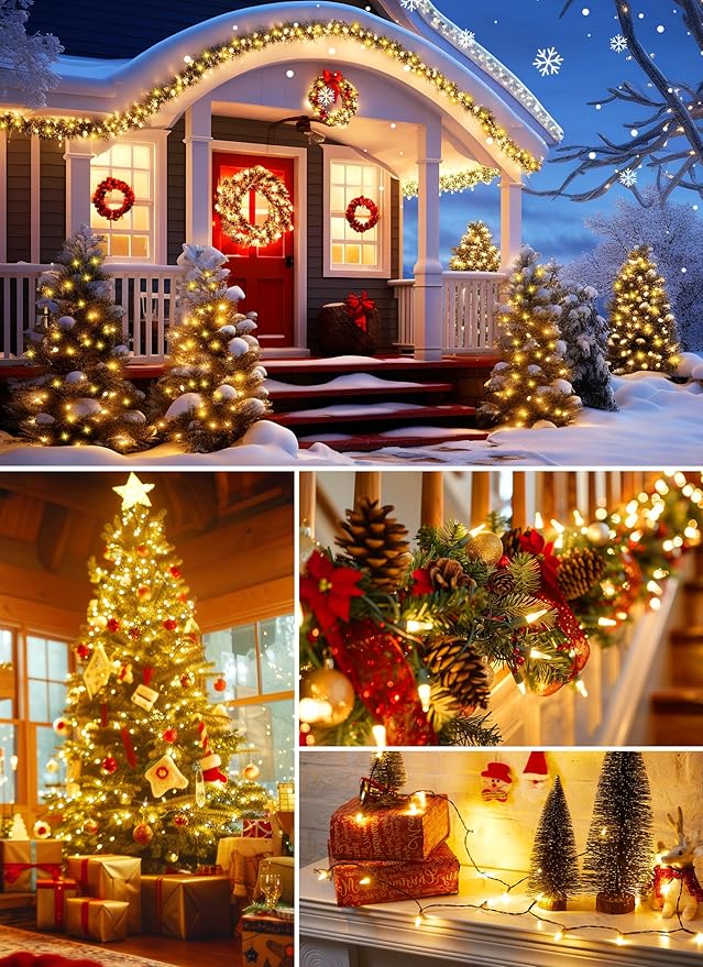 2 Pack Each 50 Count 12 Feet Clear Christmas Mini Lights - Green Wire Incandescent Bulb Mini String Lights for Indoor Holiday Xmas Tree Garland Birthday Wedding Party Festival Decoration