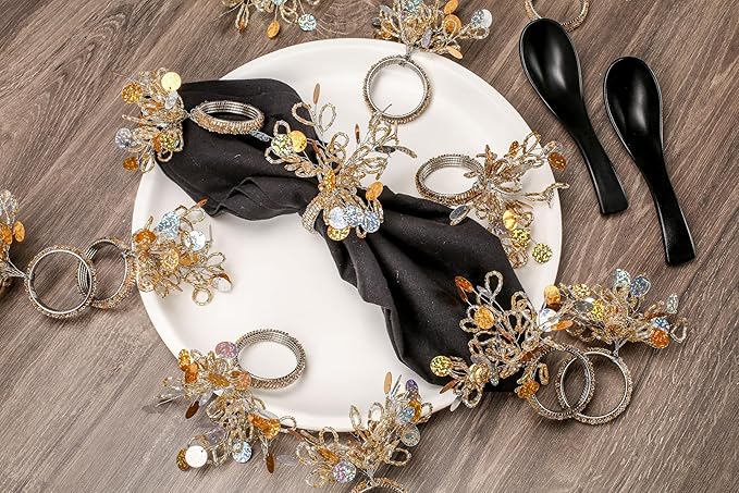 Glass Beaded Napkin Rings - 12-Pack Handmade Spring Floral Napkin Holder for Table Setting Weddings,Holiday Dinner,Birthday,Thanksgiving,Christmas,Farmhouse Décor (Multicolor) - ALPHA Living HOME