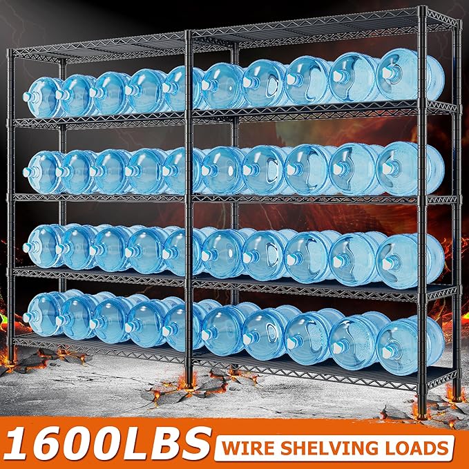 REIBII 1600LBS Storage Shelves Metal Shelving 5 Tier Wire Shelving Unit, 69.8" W Pantry Shelves Kitchen Shelves Adjustable Wire Shelf for Garage Storage Shelves, 69.8" Wx15.8 Dx72.4 H, Black