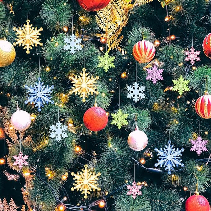 Dilunave 40 Pieces Christmas Snowflake Ornaments Acrylic Christmas Tree Decorations Crystal Snowflakes Translucent Winter Hanging Ornament for Tree (Colorful)