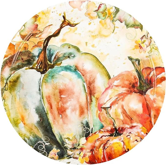 Fall Dessert Plates Thanksgiving Pumpkin Paper Plates 7" Autumn Watercolor Pumpkins Party Plates Harvest Teal and Orange Pumpkins Disposable Decorative Dessert Plates (24)
