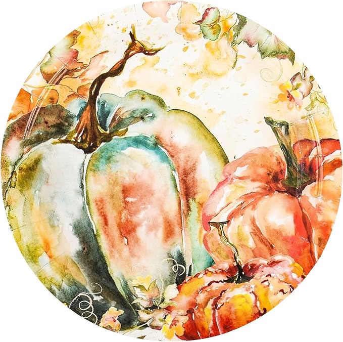 Fall Dessert Plates Thanksgiving Pumpkin Paper Plates 7" Autumn Watercolor Pumpkins Party Plates Harvest Teal and Orange Pumpkins Disposable Decorative Dessert Plates (48)
