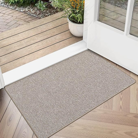 LUMI Ultra Thin Door Mat for Entryway, Low Profile Non Slip Rubber Backing Indoor Doormat, Easy Clean Welcome Entrance Mat for Inside House, Patio,Beige 24"x36"