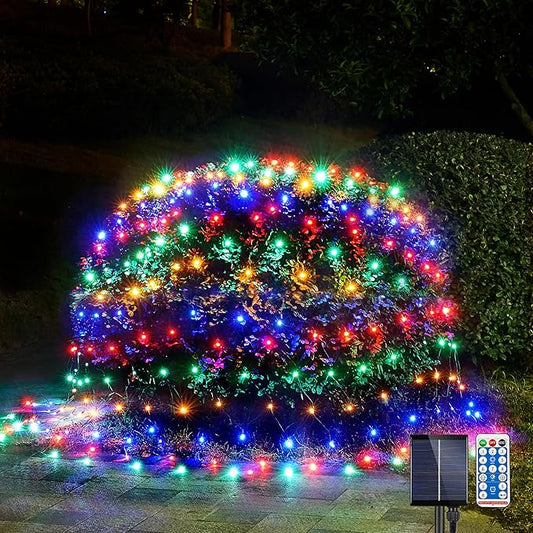 WBao Solar Christmas Lights Outdoor 360LED 11.5ft x 6.9ft Christmas Bushes Lights with Remote, 8 Lighting Modes, Timer, Waterproof for Lawn, Bushes, Trees Outdoor Christmas Decorations, Multicolor