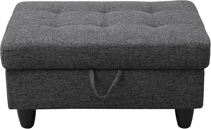 Ottoman Rectangular Storage Ottoman Bench, Flannel Footrest Stool Footstool with Lid for Living Room, Bedroom, Entryway, Black Gray, 35"x23.5"x17.5"