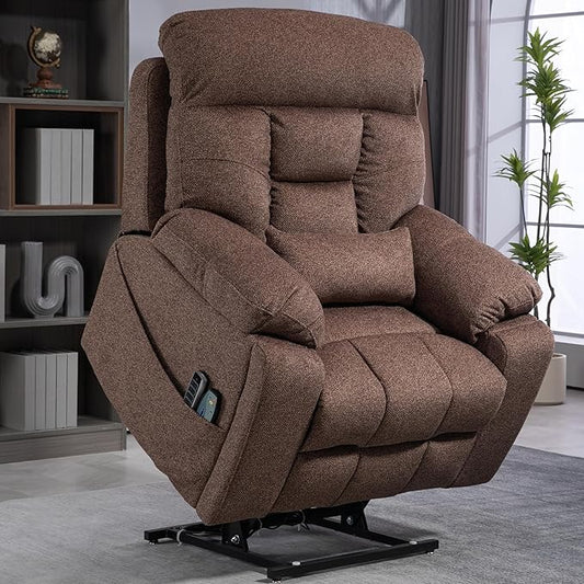 4 OKIN Motor Power Lay Flat Lift Recliner Chair for Elderly Adults Big and Tall Recliners with Heat Massage, Adjustable Head-Back-Lumbar-Leg-Support, Extended Footrest, 2 Cup Holders