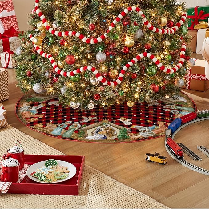 AVOIN colorlife Buffalo Plaid Christmas Tree Skirt 48 Inch, Winter Holiday Tree Decoration