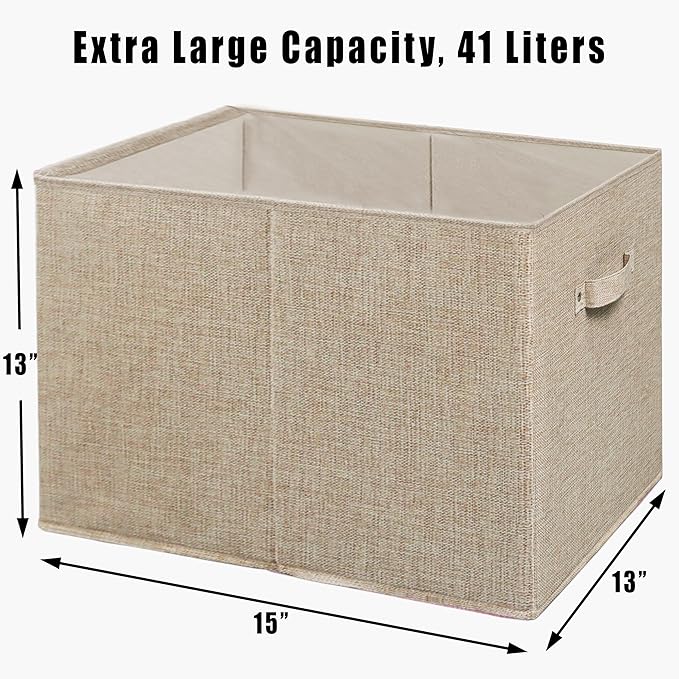 SIMPLE HOUSEWARE 15 x 13 Inch Collapsible Fabric Storage Bin with Handles, 2 Pack, Beige