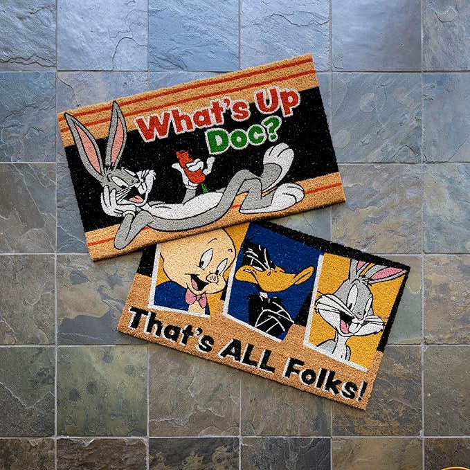 Gertmenian Looney Tunes Coir Doormat - 2x3 Welcome Mat (2-Pack), Ideal for High Traffic Areas in Front Door, Garage, Entryway - Warner Bros. Doc/Folks, 80029