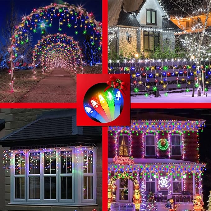 792 LED Christmas Outdoor Lights with 176 Drops, 82ft Hanging Curtain Lights 8 Modes, Christmas Fairy Lighs with Timer & Memory for House Roof Holiday Wedding Christmas Decor (Multicolor)
