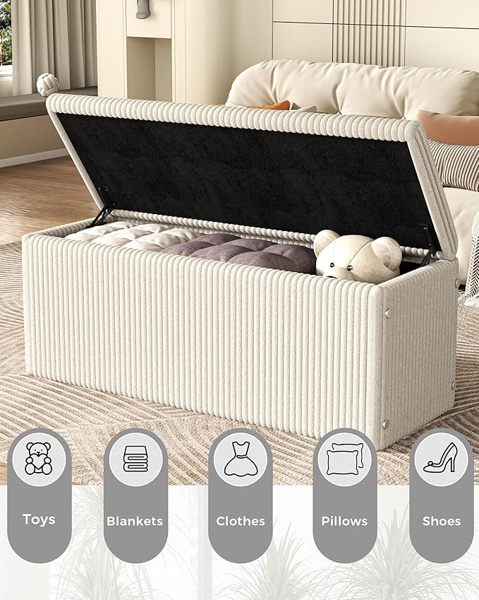 SUN TIME 42" Foldable Velvet Ottoman Bench with Storage，Large Capacity End of Bed Chest, Soft Cushion Seat, Toy & Blanket Organizer, Footrest for Bedroom, Living Room, Entryway, Apartment