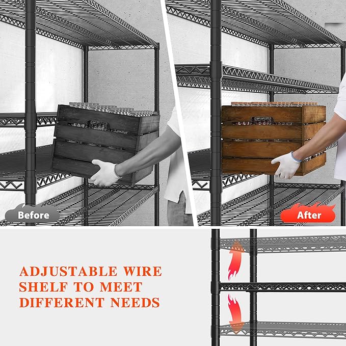REIBII 73" H Storage Shelves Wire Shelving with Wheels 3200 lbs Heavy Duty Steel Metal Shelving Unit Shelf Rack for Warehouses,Garage, Kitchen, School,Commercial,73" H X 60”W X 18" D