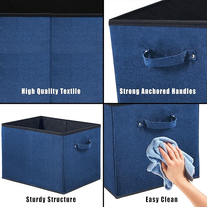SIMPLE HOUSEWARE 15 x 13 Inch Collapsible Fabric Storage Bin with Handles, 2 Pack, Steel Blue