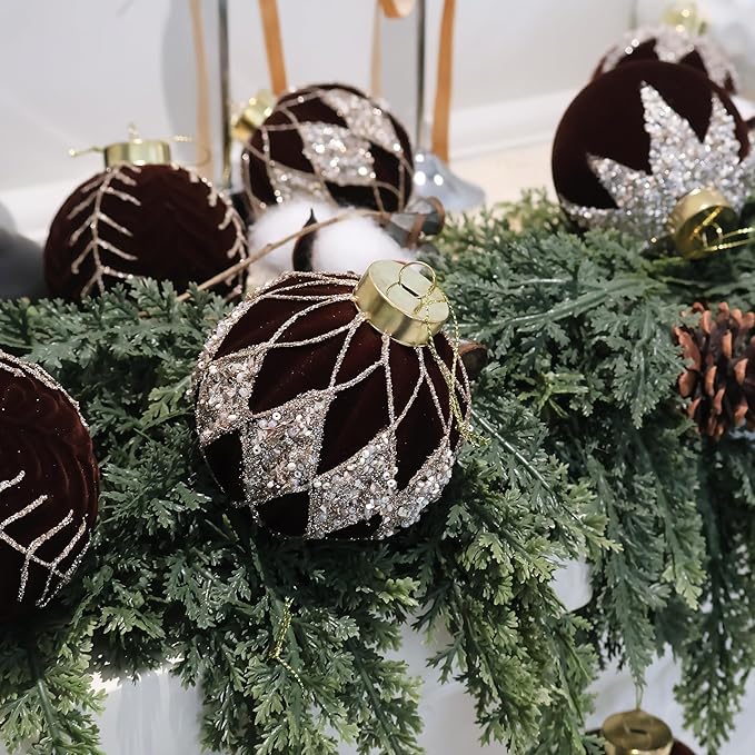 20PCS Velvet Ornaments for Christmas Tree, 2.36INCH Glitter Flocked Christmas Ornaments Decorations Balls Set Decor